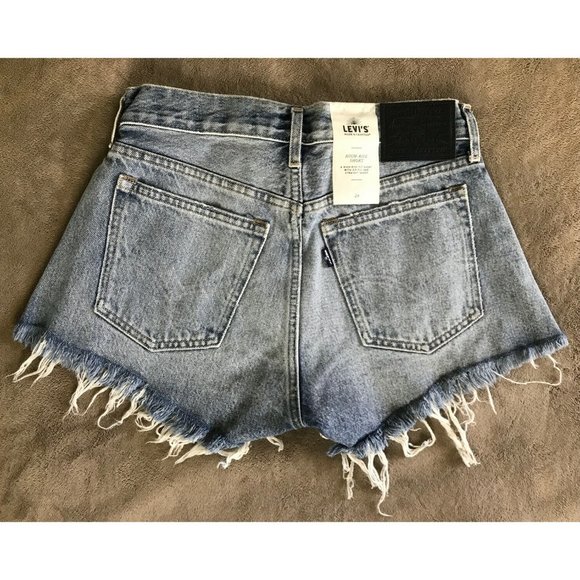 Levis Western Frayed Cut off Jean Shorts Hi-Rise - Picture 5 of 13